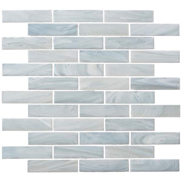 Dorian Eggshell Light Gray/Light Blue 5 in. x 6.5 in. Smooth Glass Brick Joint Mosaic Tile Sample