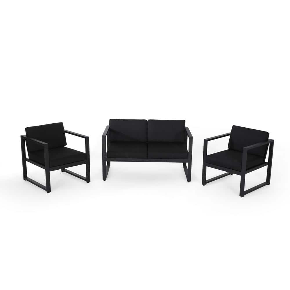 3 Pieces Aluminum Outdoor Sectional Set, Patio Chat Set, Loveseat and 2-Clu