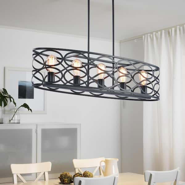 Merra 5 Light Matte Black Mid Century Kitchen Island Pendant With Open Cage Metal Shade Hcf 3520 00 Bnhd 1 Merra 5 Light Matte Black Mid Century, Mid Century Kitchen Island Pendant Light