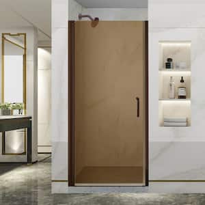 34-35.5 in.W x 72 in.H Pivot Swing Frameless Shower Door with 1/4 in. Amber Tempered Glass and Bronze Finish