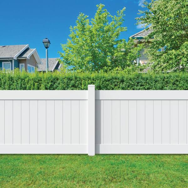 Linden 5 in. x 5 in. x 7 ft. White Vinyl Routed Fence Line Post