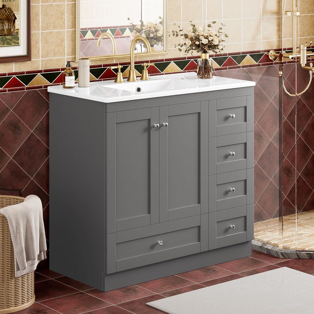 36 in. Single Sink Freestanding Gray Bath Vanity with White Ceramic Sink Top price history on PriceWatchPro