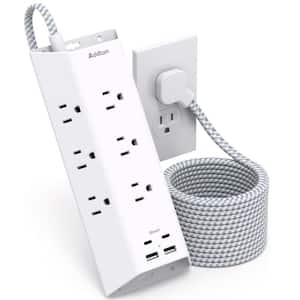 9-Outlet Power Strip Surge Protector with 4 USB Charging Ports and 10 ft. Long Extension Cord in White
