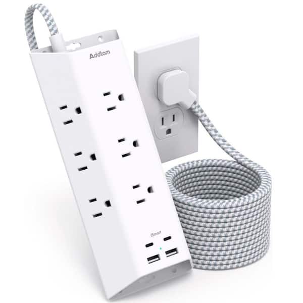 Etokfoks 9-Outlet Power Strip Surge Protector with 4 USB Charging Ports and 10 ft. Long Extension Cord in White