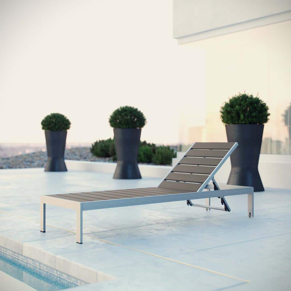 Gray Aluminum Outdoor Industrial Chaise Lounger