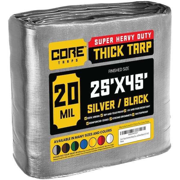 25 ft. x 45 ft. Silver/Black 20 Mil Heavy Duty Polyethylene Tarp, Waterproof, UV Resistant, Rip and Tear Proof