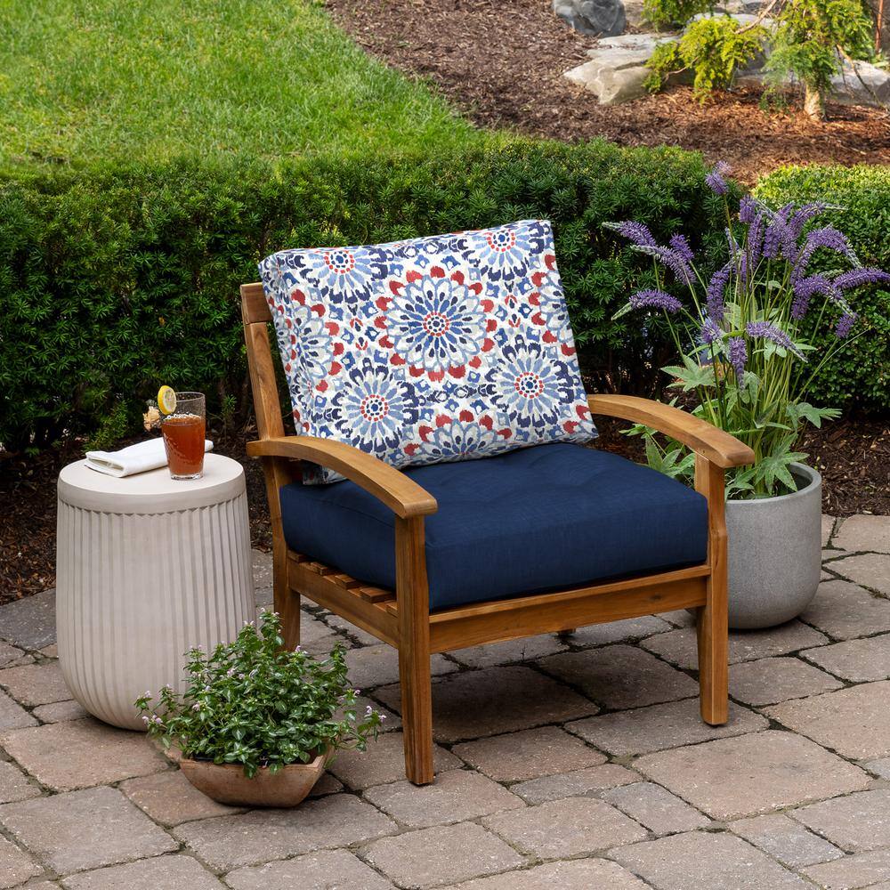Clark Blue Outdoor Tufted Deep Seat Cushion Set with Printed Pillow