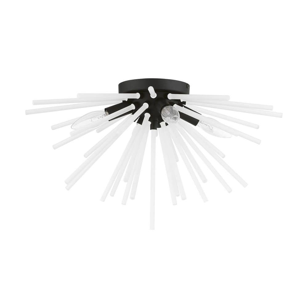 Uptown Elegance 4-Light Black Brass Flush Mount with Acid Etched Rods