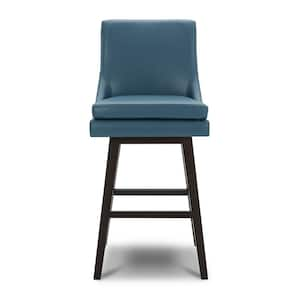 Fiona 30.7 in. Dark Blue High Back Solid Wood Frame Swivel Counter Height Bar Stool with Faux Leather Seat(Set of 2)