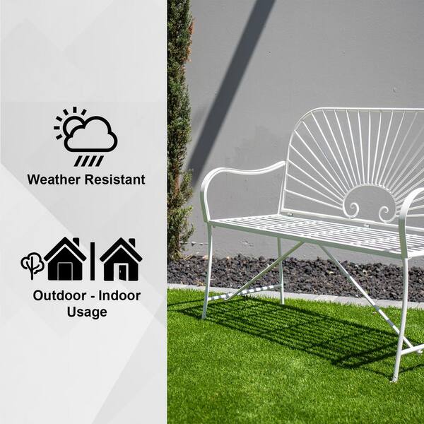 20.5 in. W Seat for 2-White Metal Sun-Patterned Indoor/Outdoor Patio Bench