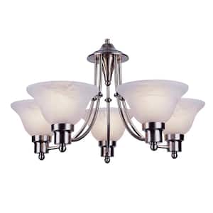 Perkins 5-Light Brushed Nickel Chandelier for Dining Room with Marbleized Glass Shades