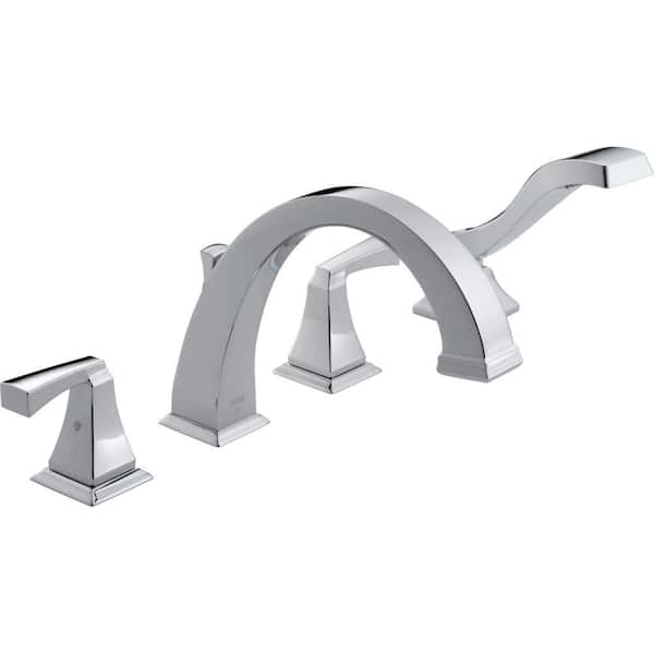 Delta Dryden 2-Handle Deck-Mount Roman Tub Faucet Trim Kit in Chrome with Hand Shower (Valve Not Included)