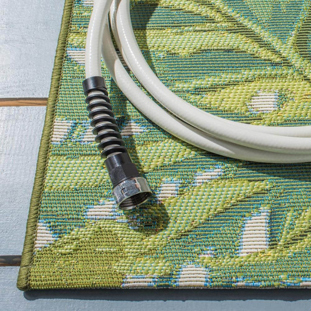 Tropical Floral Green and Pink Synthetic 4' x 6' Area Rug