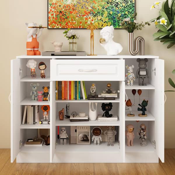 FUFU&GAGA White 35.4 in. Height Wooden Elegant Storage Cabinet 