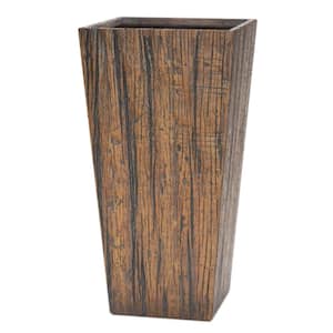 14.5 in. Square Composite Tall Tapered Driftwood Planter in Medium Dark Brown