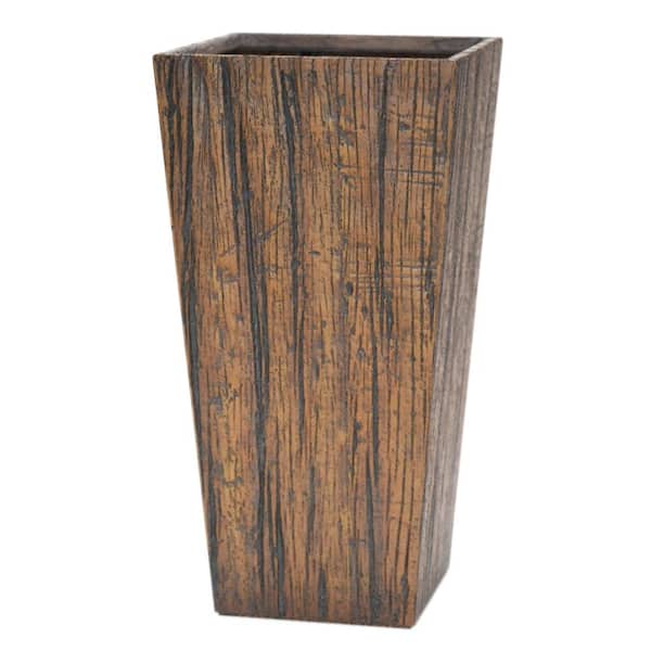 MPG 14.5 in. Square Composite Tall Tapered Driftwood Planter in Medium Dark Brown
