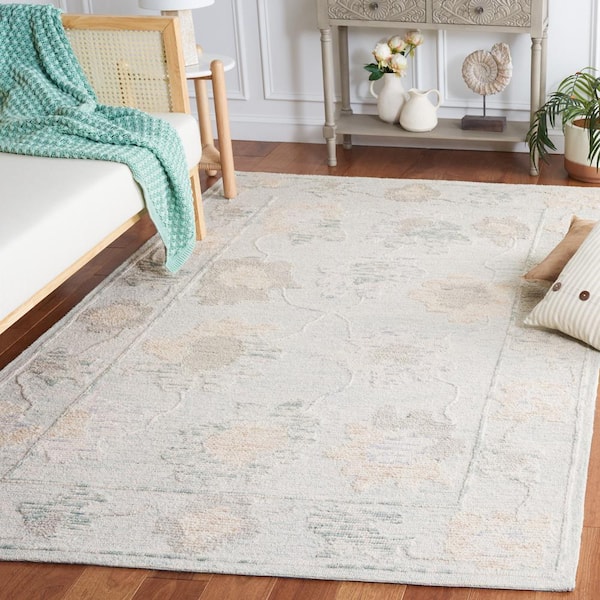 Abstract Beige/Gray 8 ft. x 10 ft. Border Distressed Floral Area Rug