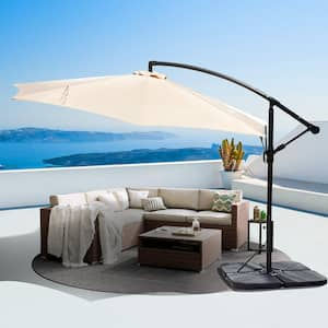 12 ft. Steel Cantilever Offset Patio Umbrella in Beige with Weighted Base