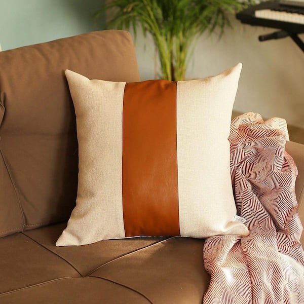 MIKE & Co. NEW YORK Bohemian Handmade Vegan Brown Faux Leather 20 in. x 20 in. Square Solid Throw Pillow