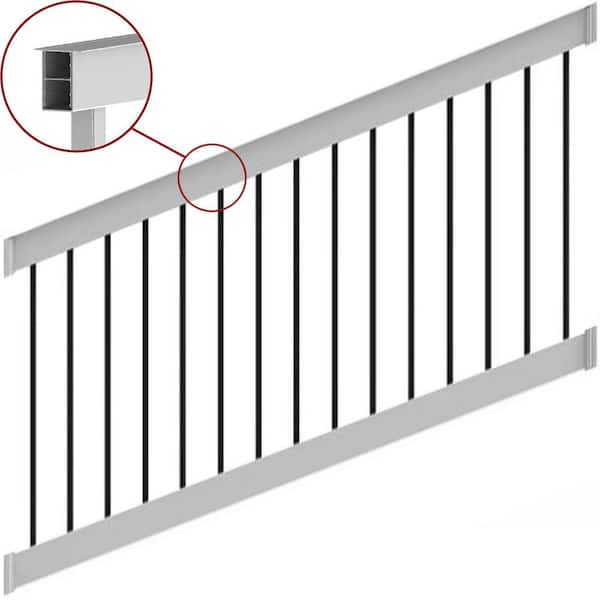 Deck Top 8 ft. x 36 in. Stair Rail Kit White 28-38° with Round Aluminum Balusters