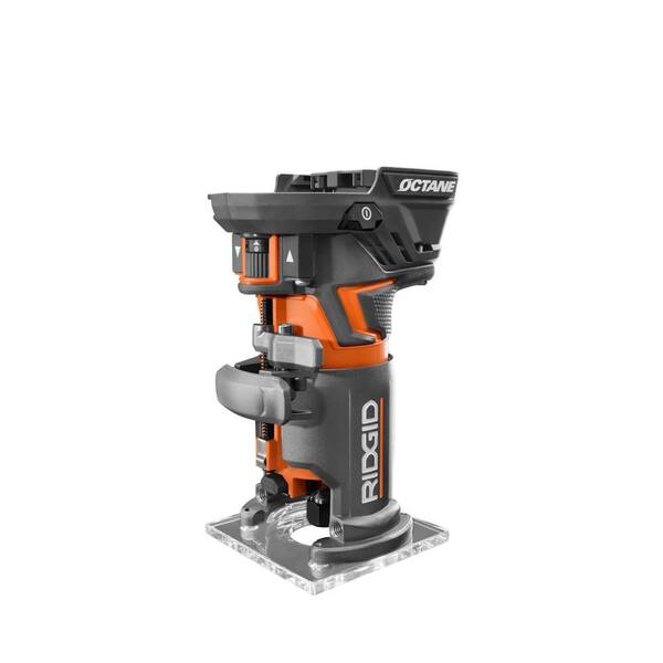 RIDGID 18V OCTANE Brushless Cordless Compact Fixed Base Router with Round and Square Bases and 18V Lithium Ion 4.0 Ah Battery R860443B AC87004 The Home Depot