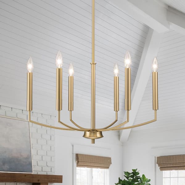 LLHZSY 24.41 in. 6-Light Classic Gold Traditional Candle Style Chandelier for Living Room Kitchen Island