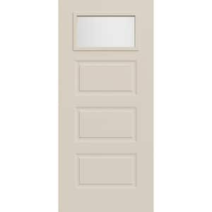 36 in x 80 in 3-Panel Right-Hand/Inswing 1/4-Lite Frosted Glass Primed White Steel Front Door Slab
