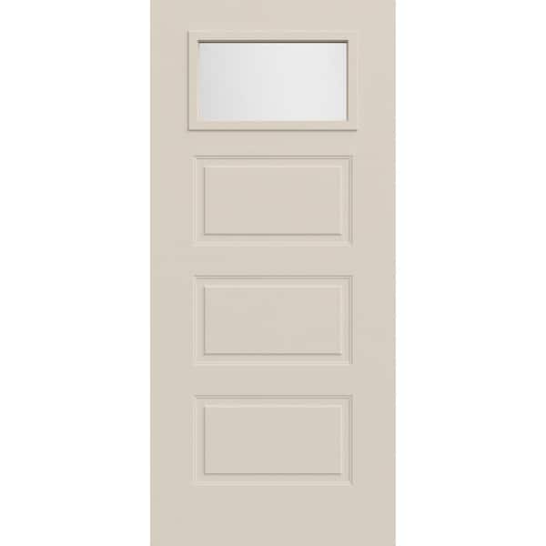 JELD-WEN 36 in x 80 in 3-Panel Right-Hand/Inswing 1/4-Lite Frosted Glass Primed White Steel Front Door Slab