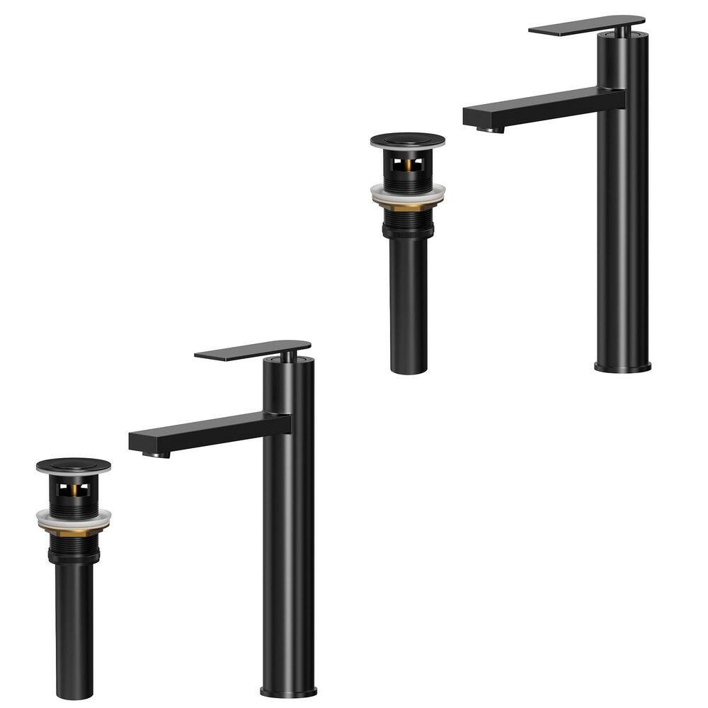 12 in. Single Handle Single Hole Bathroom Faucet with Pop-Up Drain and Spot Resistant 1.2 GPM in Matte Black (2-Pack) price history on PriceWatchPro