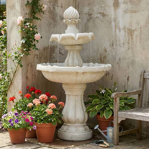 【新作】Fontaine 4種類 37.40 x 21.85 x 21.85 in. White Polyresin Garden Cascade Water