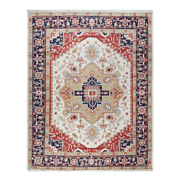 Blue Traditional Oriental Design Area Rug : Classic Hand-Knotted Wool Rug for Living Room, Bedroom, , Area Rug