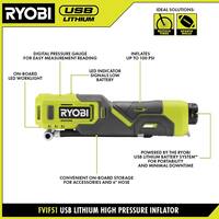 USB Lithium Cordless High Pressure Portable Inflator Kit with 2.0 Ah USB Lithium Battery and Charging Cable