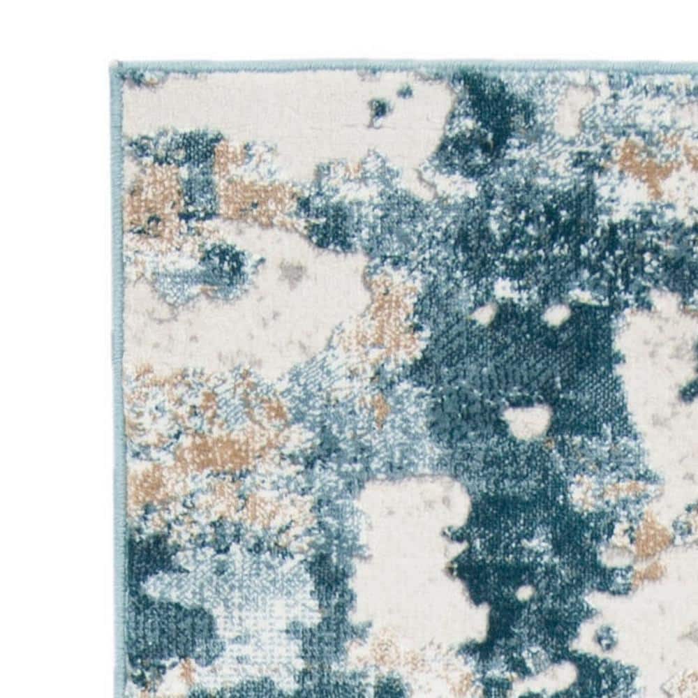 Abstract Beige & Turquoise 24"x10" Synthetic Easy-Care Runner Rug