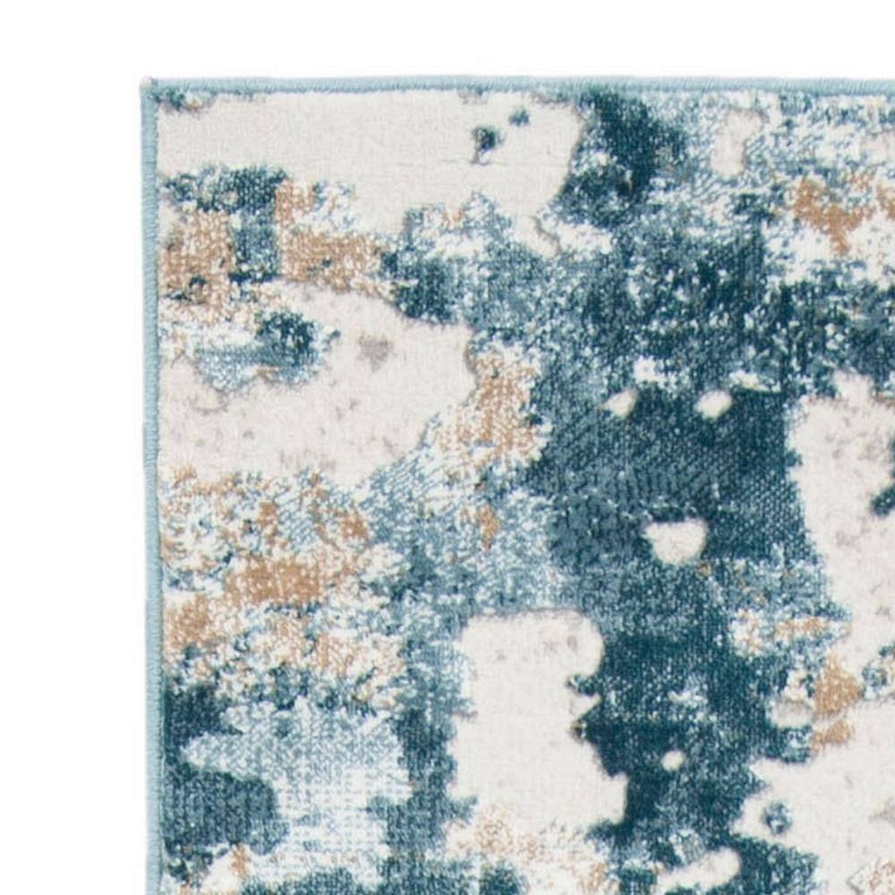 Abstract Elegance Beige & Turquoise 2' x 6' Synthetic Runner Rug