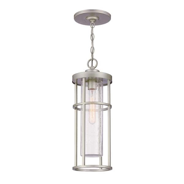 CRAFTMADE Encompass 19.88 in. 1-Light Satin Aluminum Finish Dimmable Outdoor Pendant Light w/Seeded Clear Glass, No Bulb Included