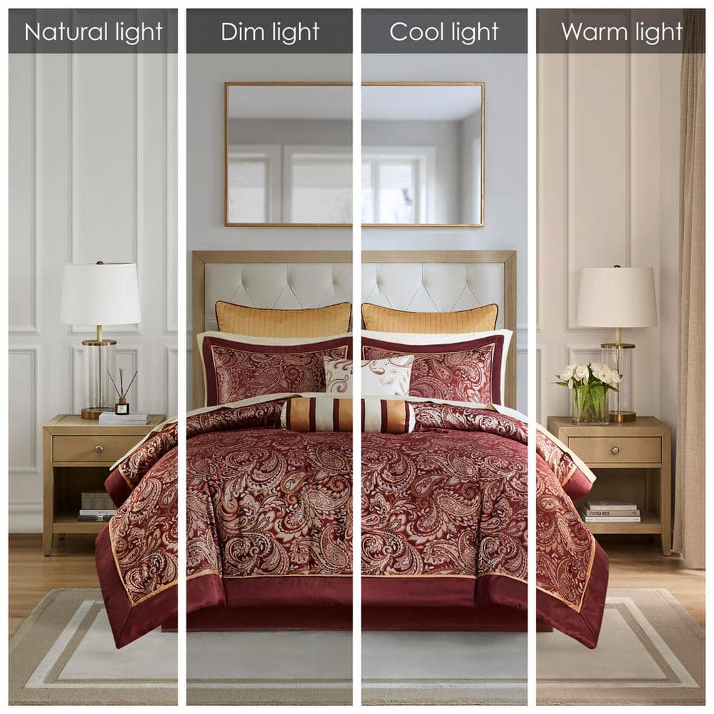 King Red Jacquard Cotton 12-Piece Comforter Set