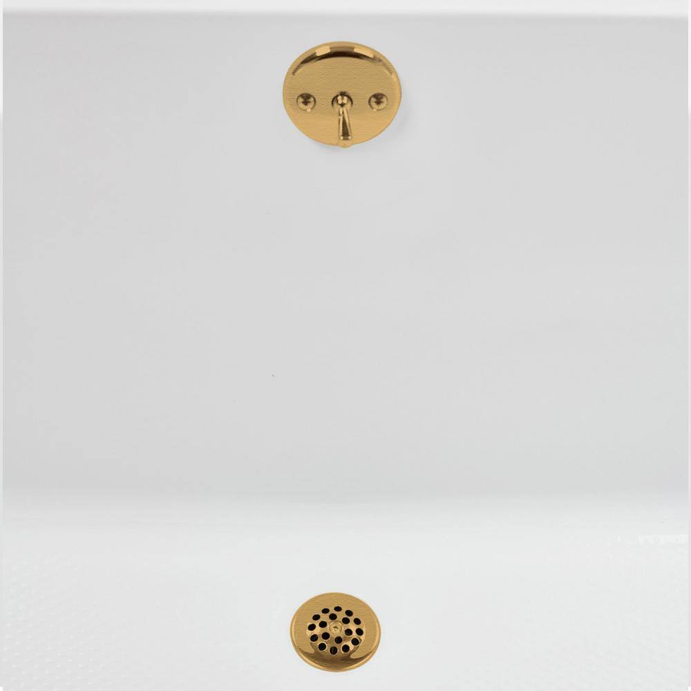 60" x 32" Glossy White Acrylic Soaking Drop-In Bathtub with Brushed Gold Drain