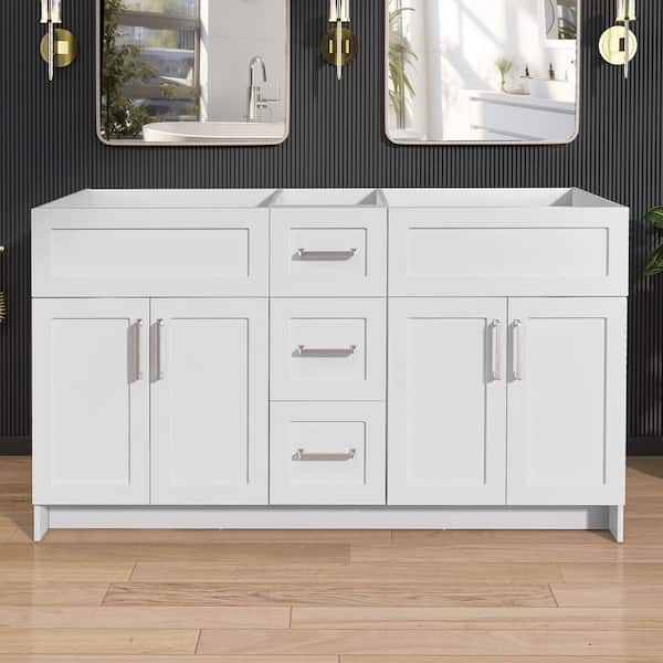 Mox 60 in. W x 21.5 in. D x 33.5 in. H Freestanding Bathroom Double Vanity Cabinet without Top in White Unassembled