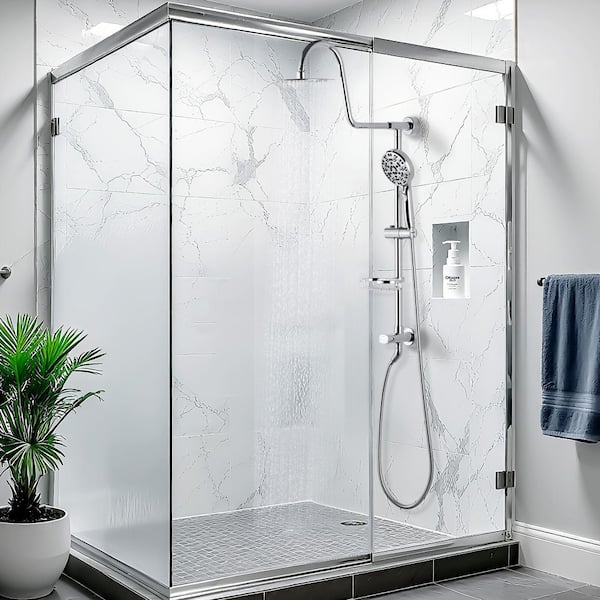 7-Spray 8 in. Wall Mount Double Shower Head and Handheld Shower Head with Adjustable Soap Bracket in Polished Chrome