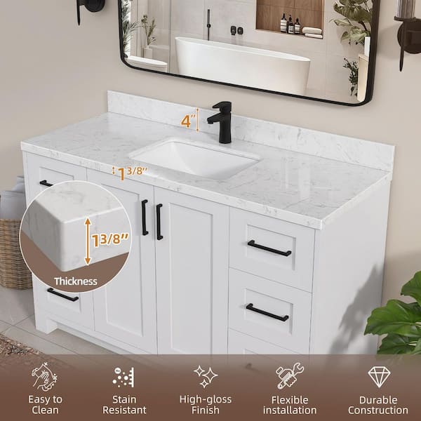 Zeafive Kar 54 in. W x 22 in. D Engineered Stone Marble