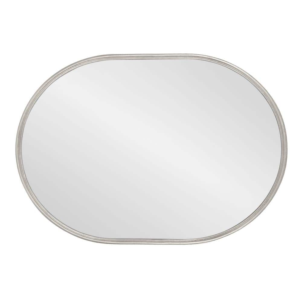 28.3" Silver Oval Wood Vanity Wall Mirror