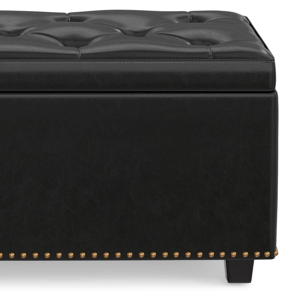 Hamilton Midnight Black Faux Leather Tufted Storage Footstool