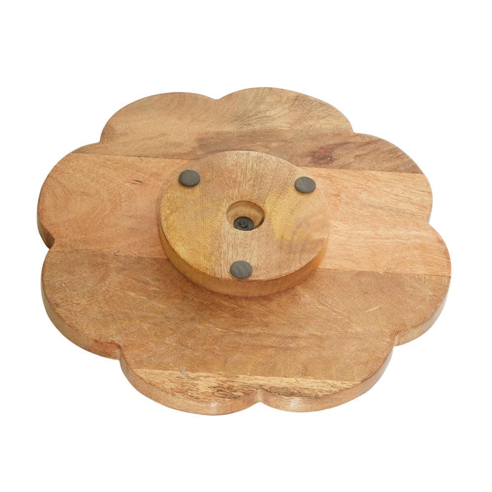 Brown Intricately Carved Wood Floral Decorative Cake Stand