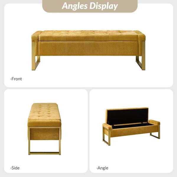 JAYDEN CREATION Alina Mustard Modern Upholstered Flip Top Storage