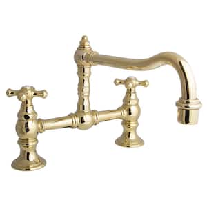 Proper 2-Handle Standard Kitchen Faucet with Cross Handles in Polished Brass