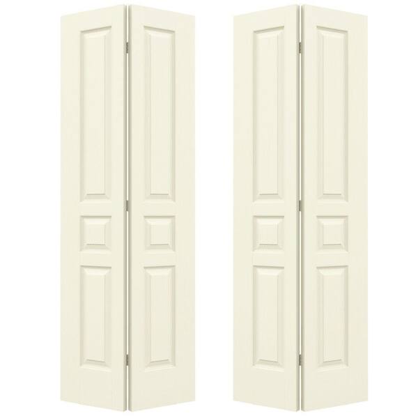 JELD-WEN 36 in. x 80 in. Avalon Vanilla Painted Textured Hollow Core Molded Composite Closet Bi-fold Double Door
