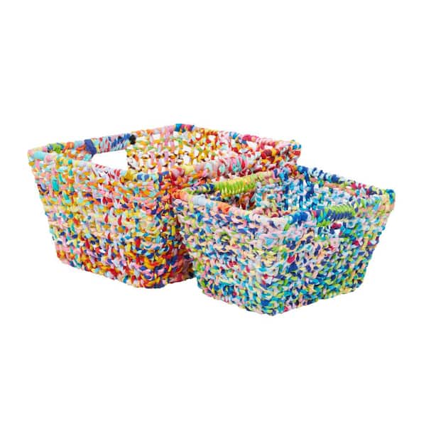 Litton Lane Cotton Handmade Storage Basket with Handles (Set of 2)