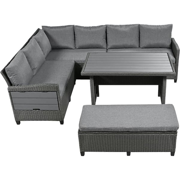 Unbranded 5-Piece Rattan Wicker Outdoor Patio Conversation Set with Gray Cushion Table and Washable Covers for Garden