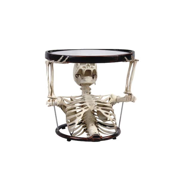 Unbranded 17.7 in. Halloween Oval Glass Table with Half Upper Skeleton Torso Base