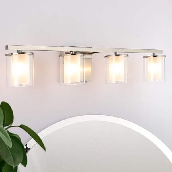 25.8 in. 4 Light Brushed Nickel Vanity Light with Milky Glass shde